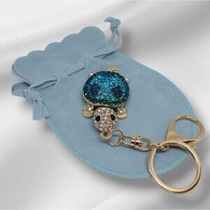 Blue and Gold Turtle Keychain/Purse Bag Charm With Velvet Bag